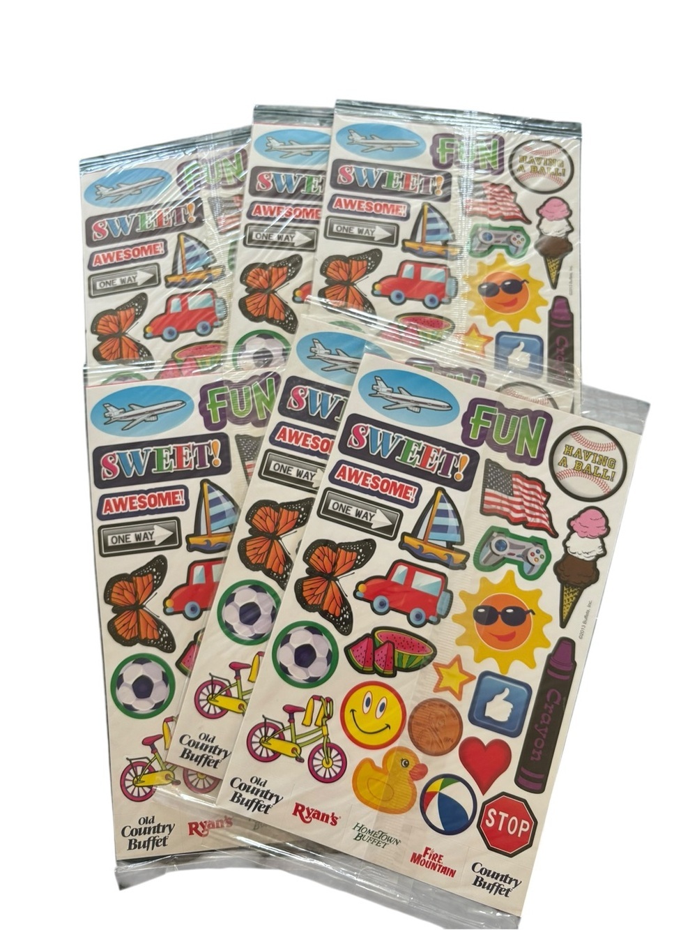 Lot 6 PKG Vintage Old Country Buffet ~Ryan’s~Fire Mtn Home Town Buffet Stickers